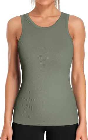 ATTRACO Workout Tank Tops for Women Seamless Full Length Gym Tops Athletic Yoga Top Built in Bra