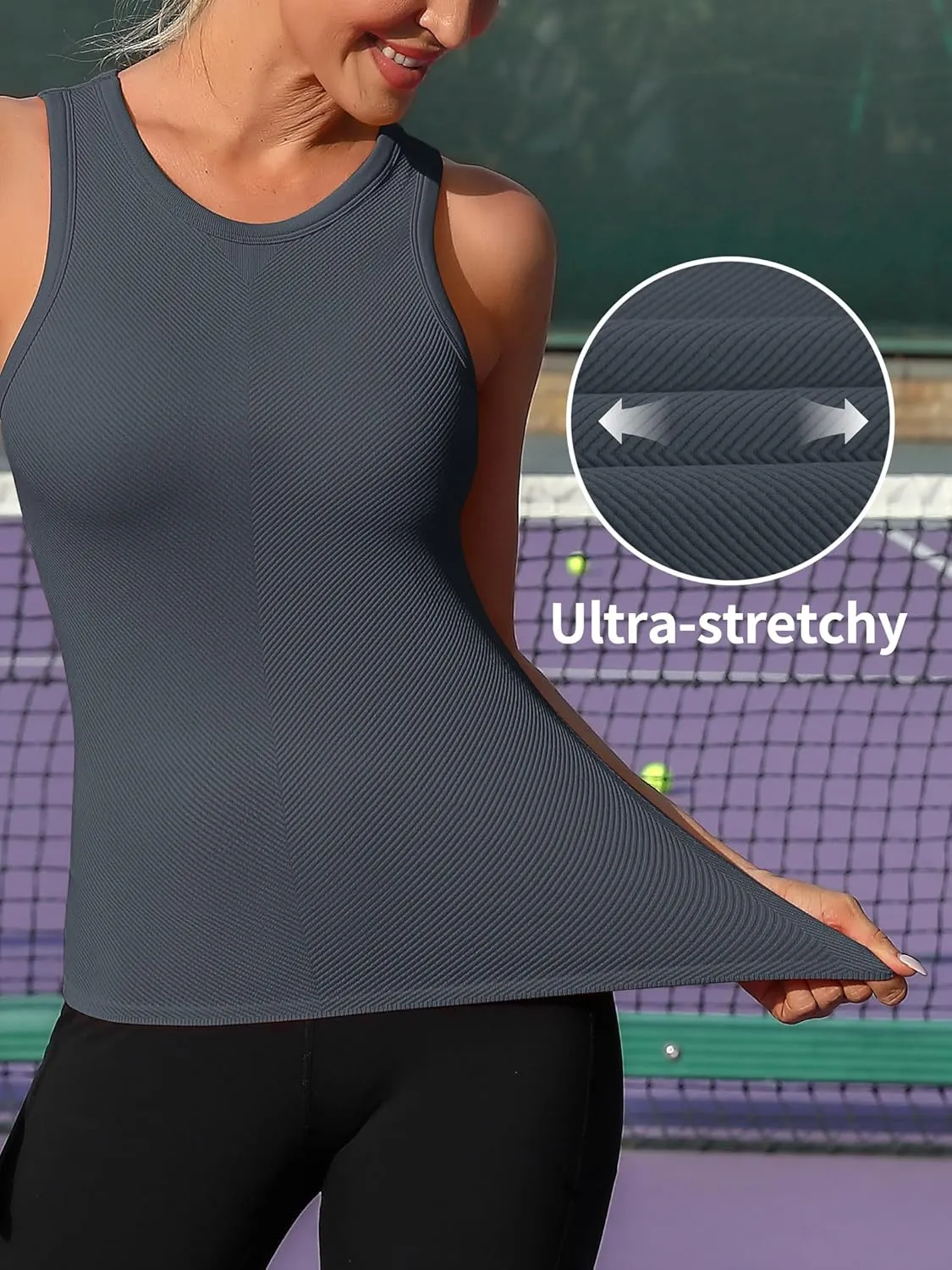 ATTRACO Workout Tank Tops for Women Seamless Full Length Gym Tops Athletic Yoga Top Built in Bra