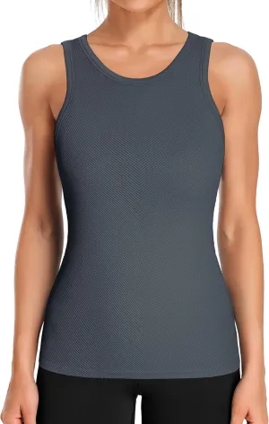 ATTRACO Workout Tank Tops for Women Seamless Full Length Gym Tops Athletic Yoga Top Built in Bra