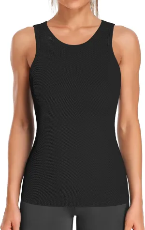ATTRACO Workout Tank Tops for Women Seamless Full Length Gym Tops Athletic Yoga Top Built in Bra