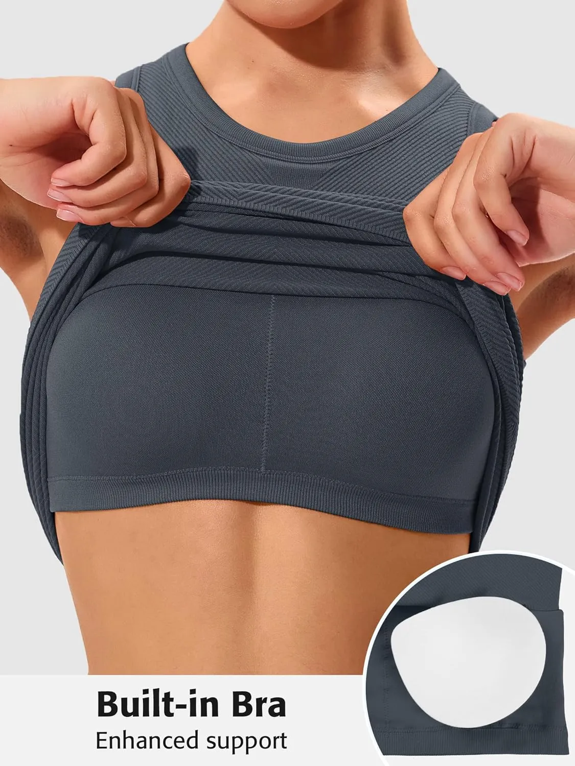 ATTRACO Workout Tank Tops for Women Seamless Full Length Gym Tops Athletic Yoga Top Built in Bra