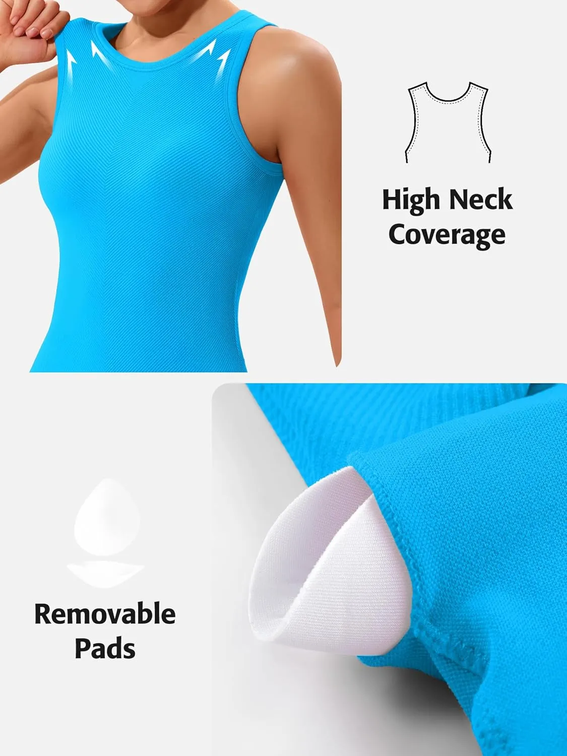 ATTRACO Workout Tank Tops for Women Seamless Full Length Gym Tops Athletic Yoga Top Built in Bra