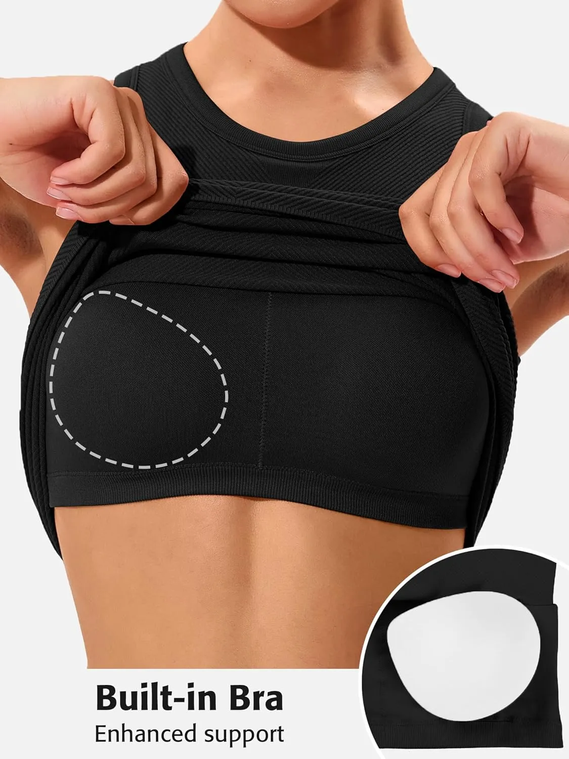 ATTRACO Workout Tank Tops for Women Seamless Full Length Gym Tops Athletic Yoga Top Built in Bra