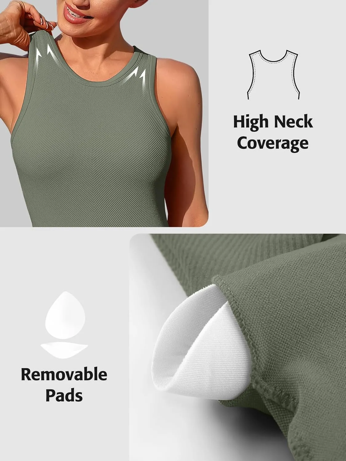 ATTRACO Workout Tank Tops for Women Seamless Full Length Gym Tops Athletic Yoga Top Built in Bra