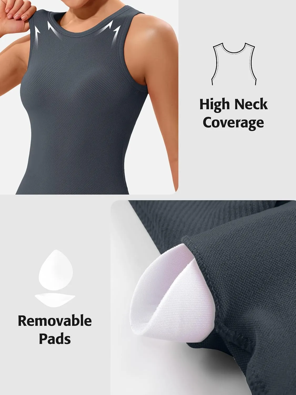 ATTRACO Workout Tank Tops for Women Seamless Full Length Gym Tops Athletic Yoga Top Built in Bra