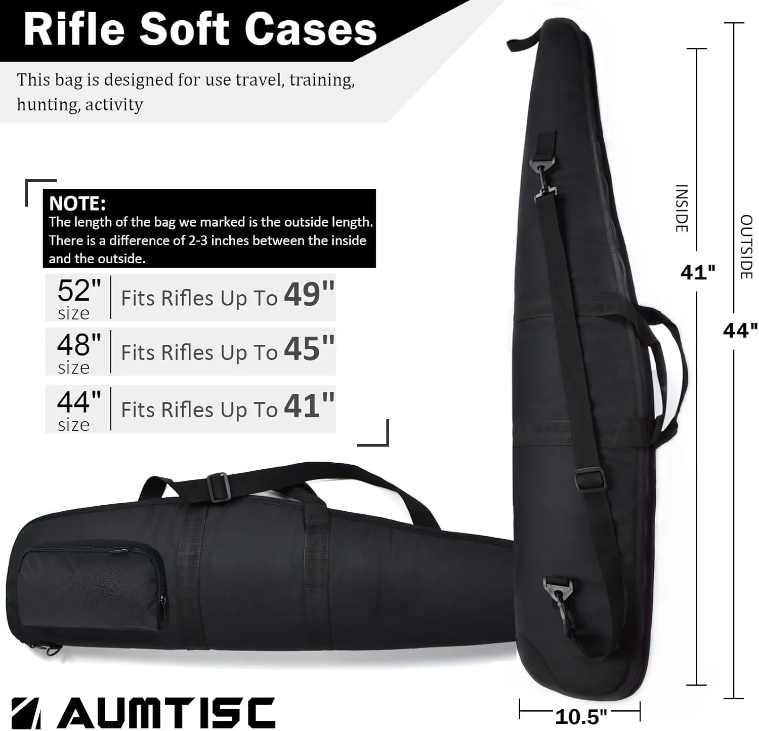 AUMTISC Soft Rifle Case 41/45/49 Padded Shotgun Gun Bag for Storage Scoped Rifles with Zippered Pocket, Detachable Shoulder Sling