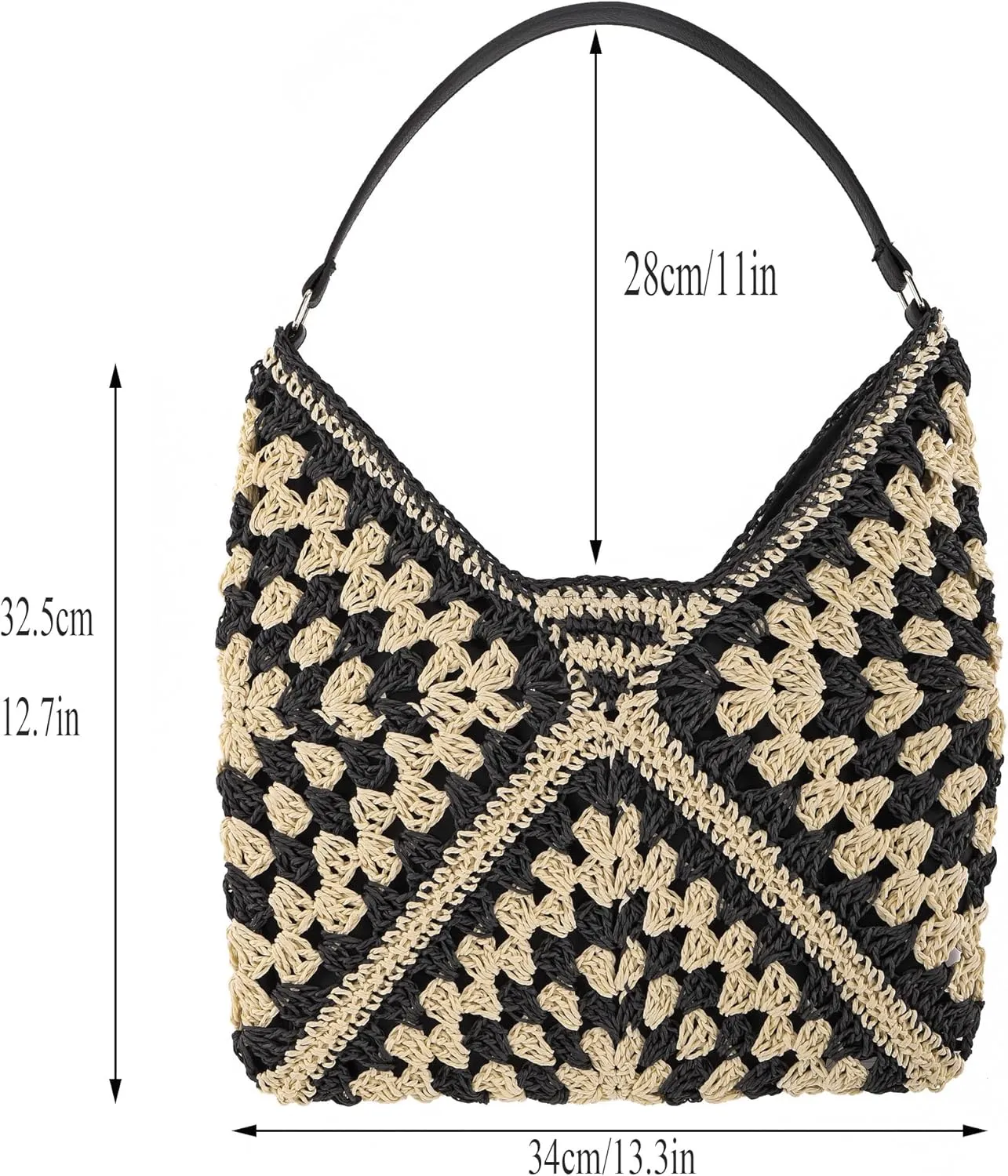 Ayliss Straw Beach Bag Bucket Tote Handbag Women Shoulder Bag Hand Woven Summer Beach Purse Weaving Beach Bucket Bag