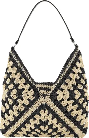 Ayliss Straw Beach Bag Bucket Tote Handbag Women Shoulder Bag Hand Woven Summer Beach Purse Weaving Beach Bucket Bag