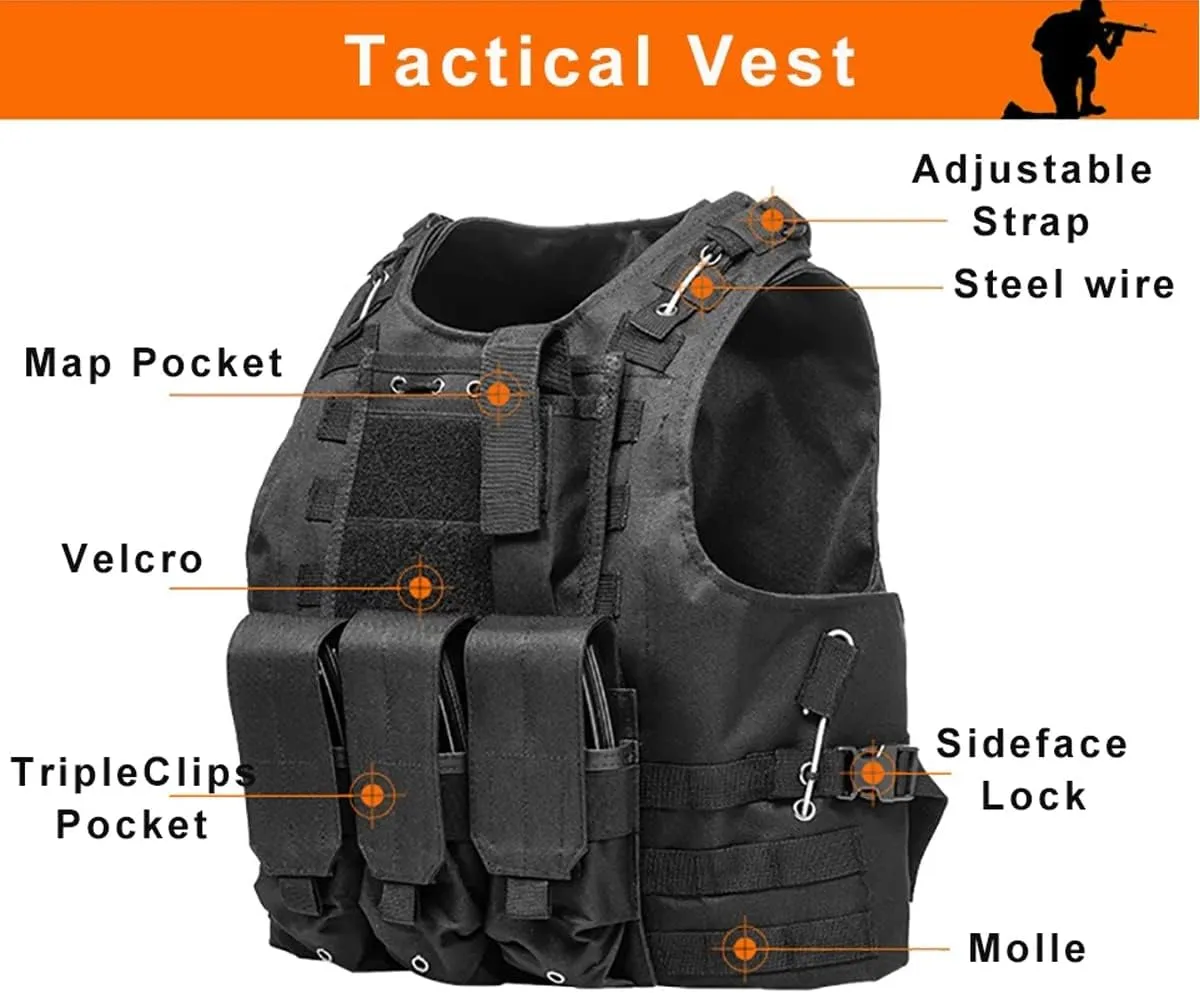 AZB Tactical Vest Adjustable Airsoft Paintball Vest with Removable Pouch