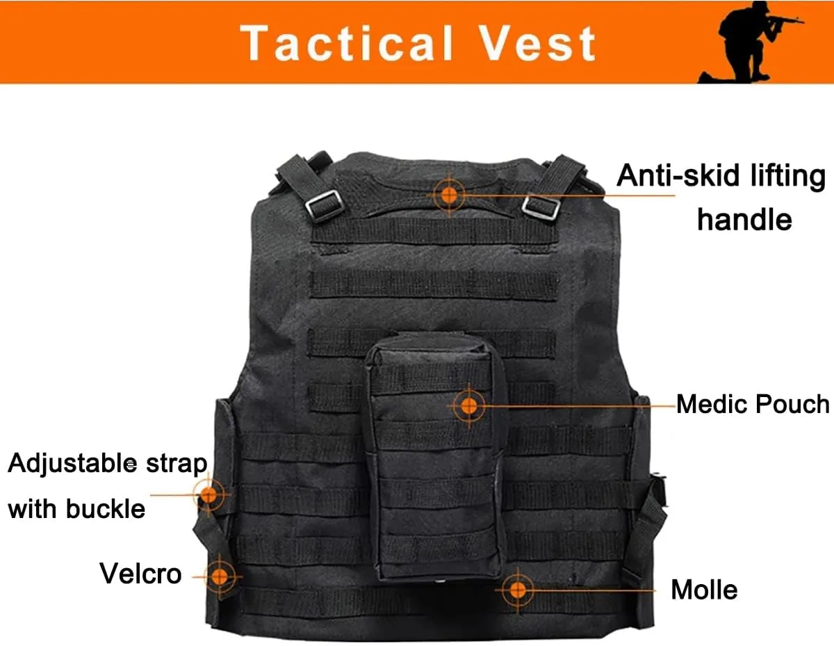 AZB Tactical Vest Adjustable Airsoft Paintball Vest with Removable Pouch