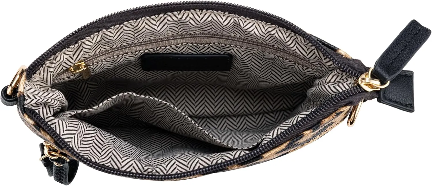 B BRENTANO Vegan Mini Multi-Zipper Crossbody Handbag Purse with Tassel Accents