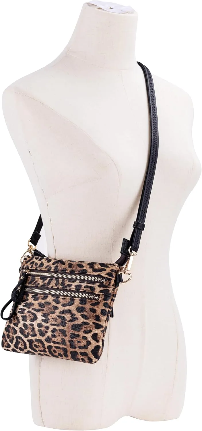 B BRENTANO Vegan Mini Multi-Zipper Crossbody Handbag Purse with Tassel Accents