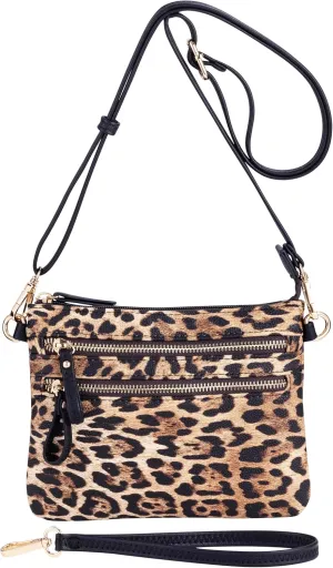 B BRENTANO Vegan Mini Multi-Zipper Crossbody Handbag Purse with Tassel Accents