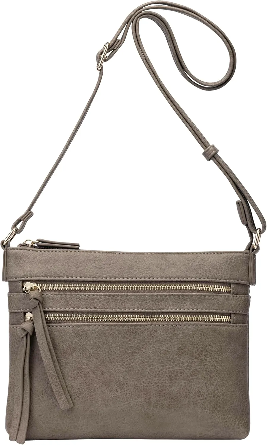 B BRENTANO Vegan Multi-Zipper Crossbody Handbag Purse with Tassel Accents