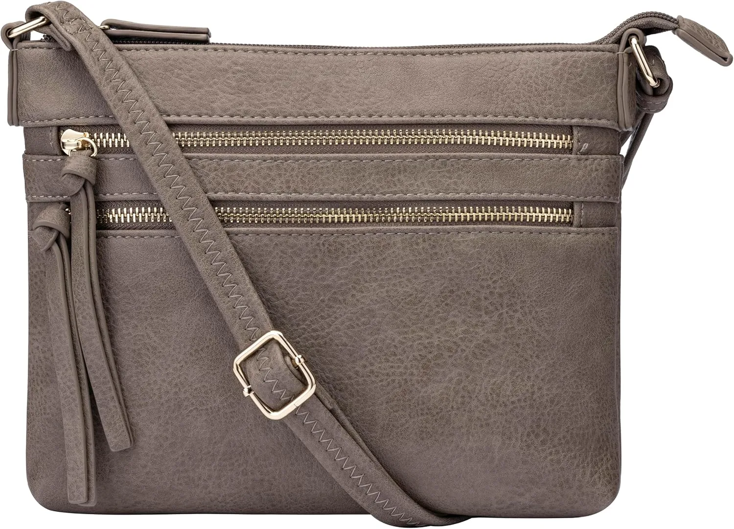 B BRENTANO Vegan Multi-Zipper Crossbody Handbag Purse with Tassel Accents
