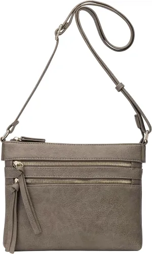 B BRENTANO Vegan Multi-Zipper Crossbody Handbag Purse with Tassel Accents