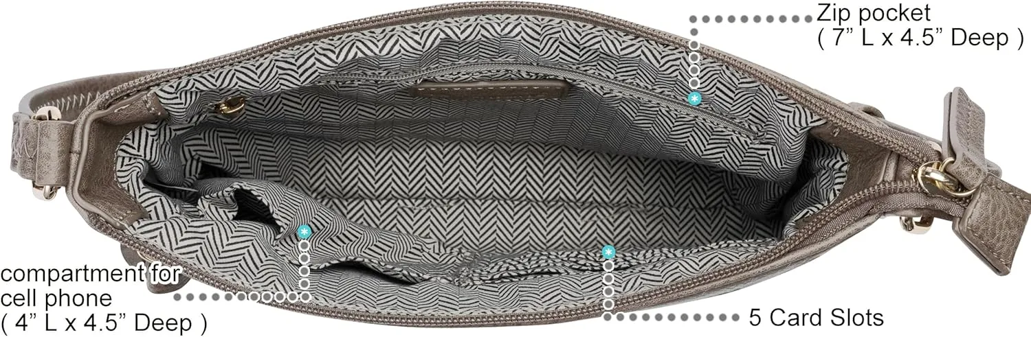 B BRENTANO Vegan Multi-Zipper Crossbody Handbag Purse with Tassel Accents
