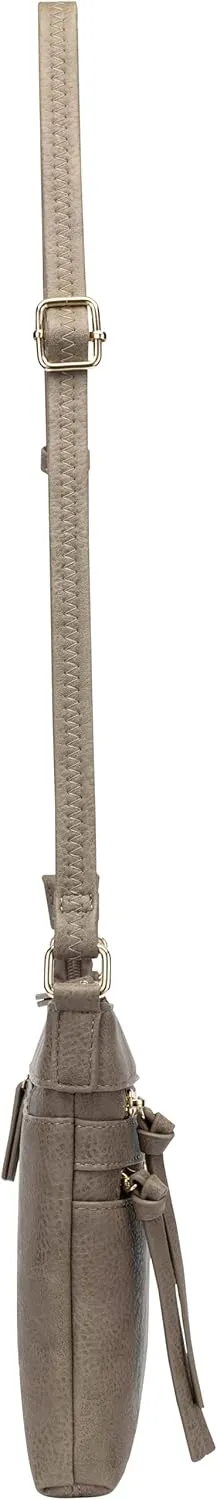 B BRENTANO Vegan Multi-Zipper Crossbody Handbag Purse with Tassel Accents