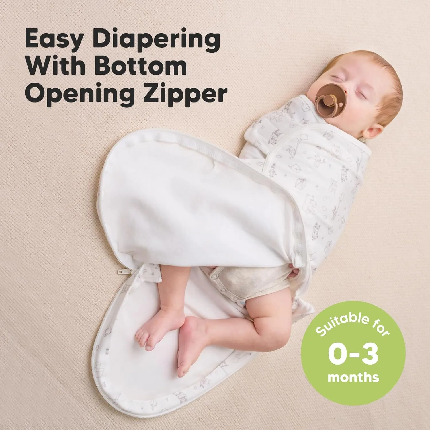 Baby Swaddle Sleep Sacks with Zipper - 3-Pack Swaddles for Newborns 0-3 Months, Infant, Baby Girls, Boys, Soft & Durable Newborn Sleep Sack, Easy Diaper Change Swaddling Blanket (Aspire)