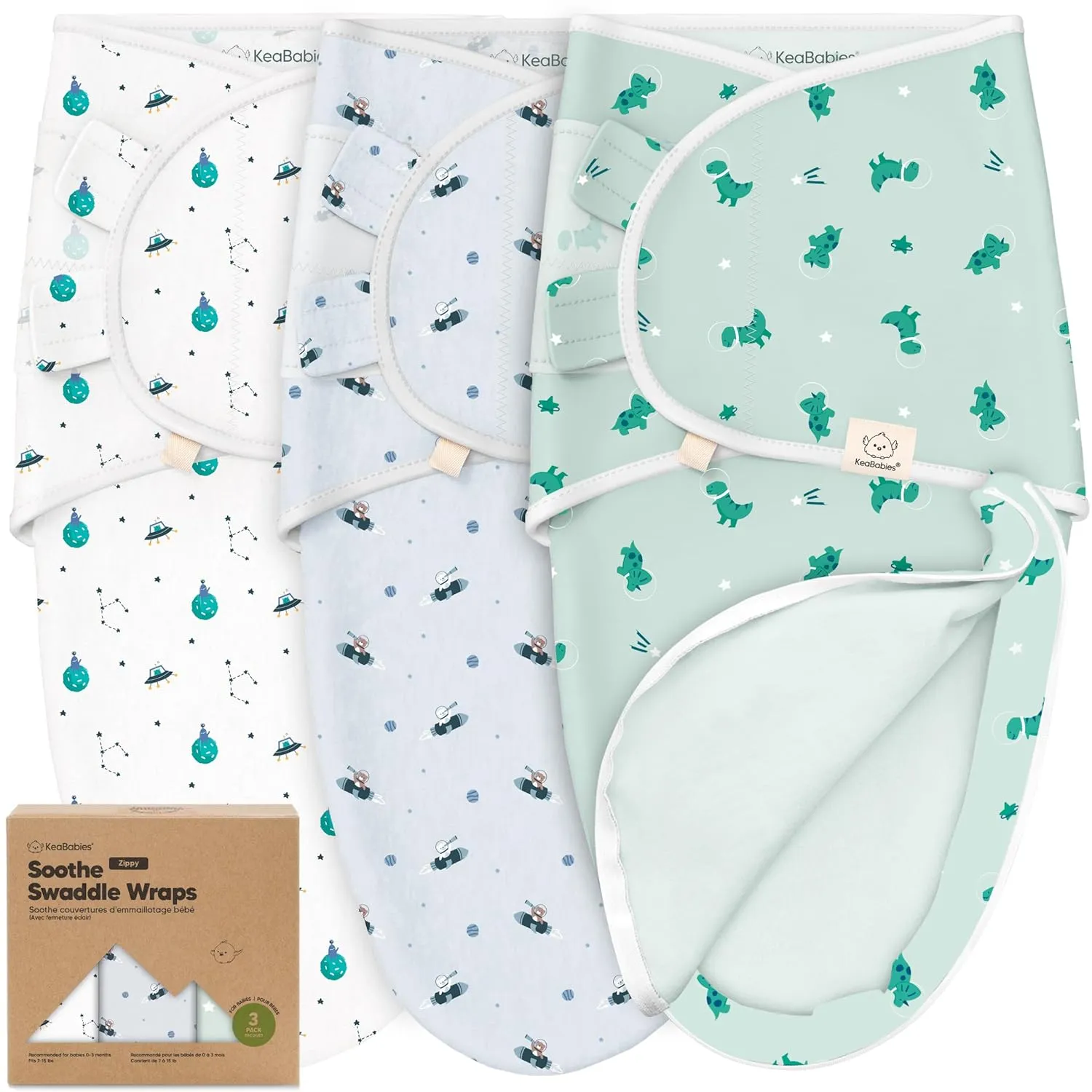Baby Swaddle Sleep Sacks with Zipper - 3-Pack Swaddles for Newborns 0-3 Months, Infant, Baby Girls, Boys, Soft & Durable Newborn Sleep Sack, Easy Diaper Change Swaddling Blanket (Space Quest)