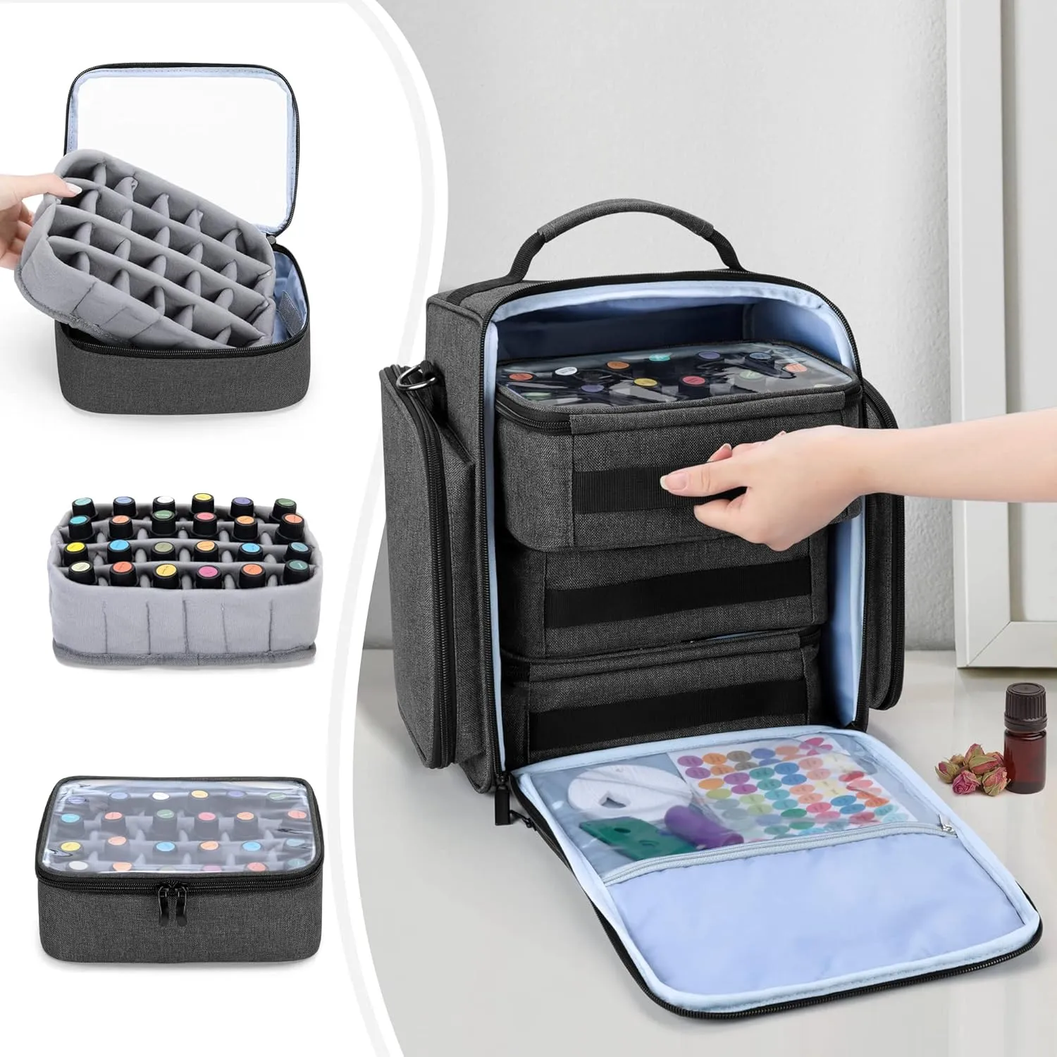 BAFASO Essential Oil Storage with 2 Sheet Labels, Essential Oil Case Holds 72 Bottles (15ml - 30ml), Black