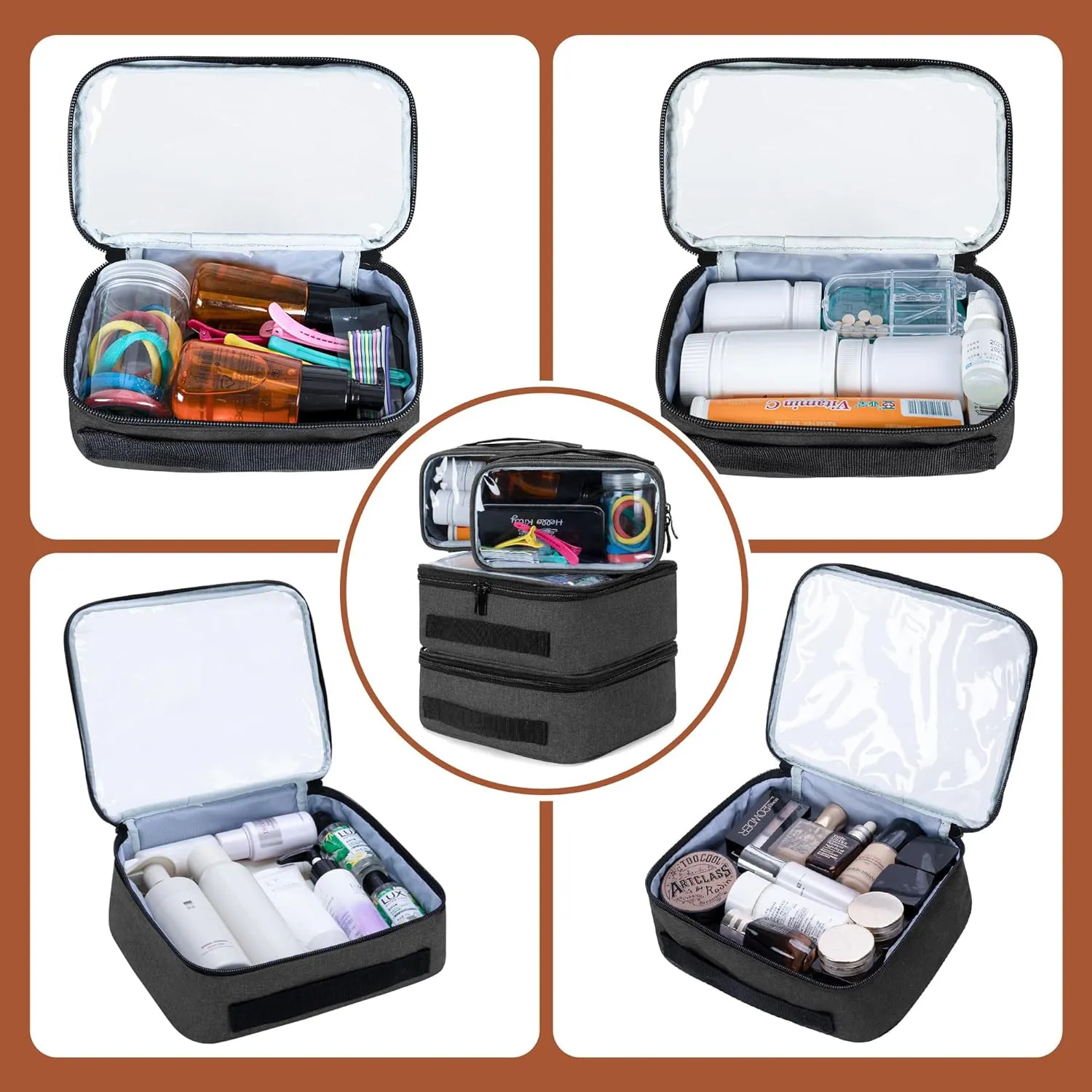 BAFASO Large Travel Toiletry Bag with 4 Removable Pouches, Multifunctional Makeup Bag Hair Bag for Toiletry and Makeup Supplies, Black