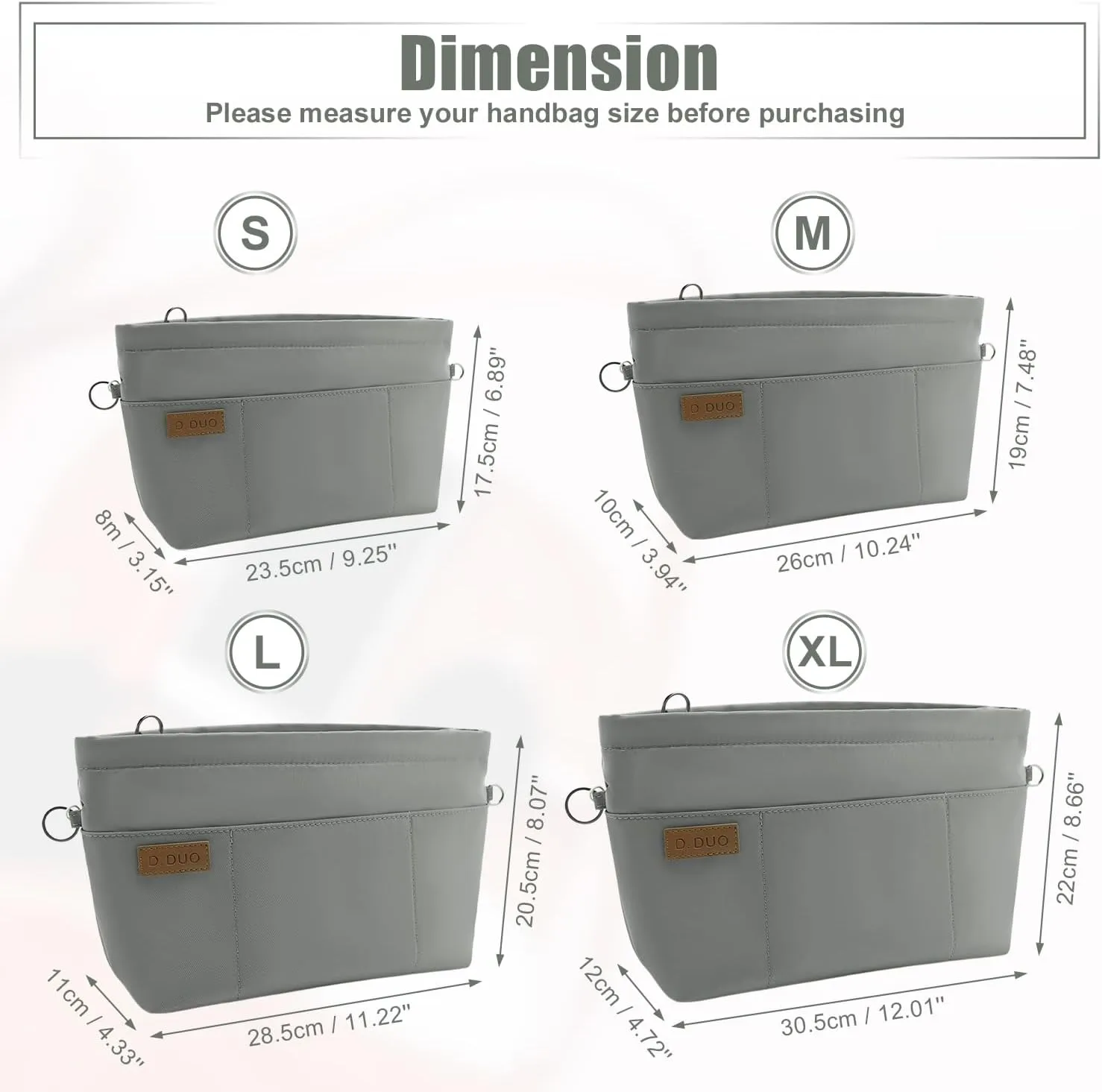 Bag Organizer Insert, Crossbody Bag, Tote Organizer Insert with Adjustable Bag Strap, Waterproof Nylon Purse Inserts (Gray, S)