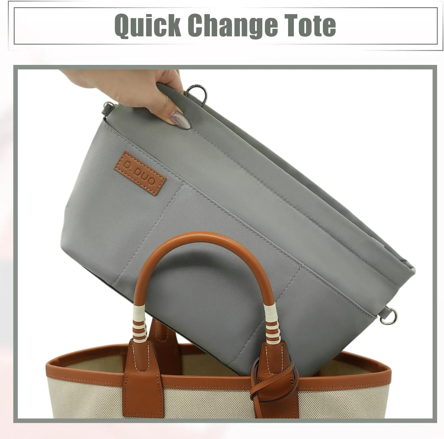 Bag Organizer Insert, Crossbody Bag, Tote Organizer Insert with Adjustable Bag Strap, Waterproof Nylon Purse Inserts (Gray, S)
