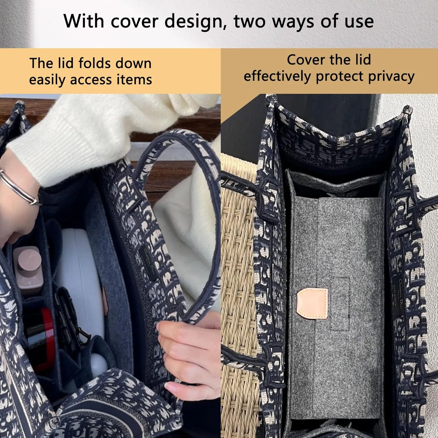 Bag Organizer Insert, Neverfull Organizer, Handbag Storage with Zipper Bag (Beige With Cover, XL)