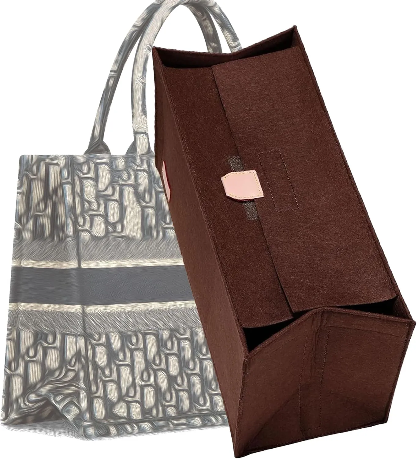 Bag Organizer Insert,Tote Bag Insert For On The Go,Neverfull organizer,Book tote Bag Insert Organizer,Handbag Storage,Tote Bag Felt Insert with Zipper Bag (Brown With Cover, XL)