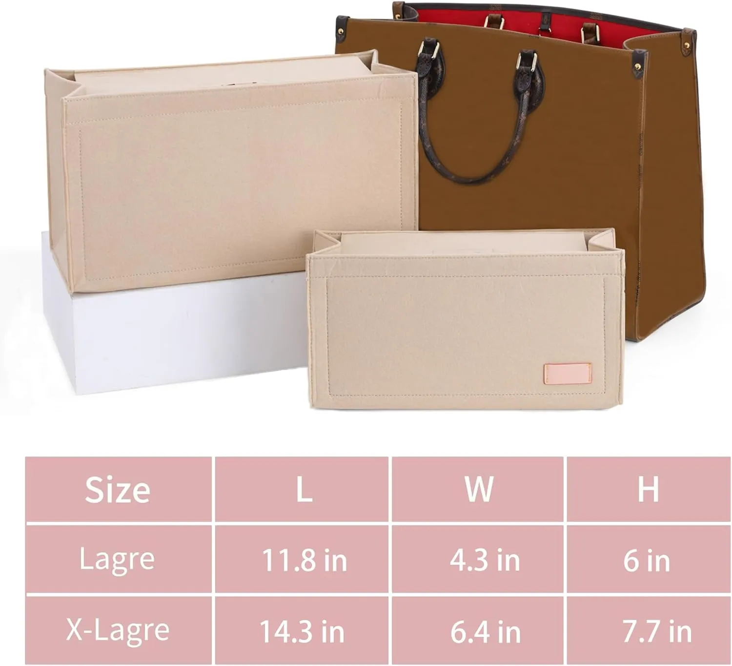 Bag Organizer Insert,Tote Bag Insert For On The Go,Neverfull organizer,Book tote Bag Insert Organizer,Handbag Storage,Tote Bag Felt Insert with Zipper Bag (Brown With Cover, XL)