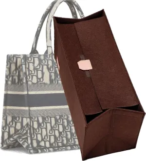 Bag Organizer Insert,Tote Bag Insert For On The Go,Neverfull organizer,Book tote Bag Insert Organizer,Handbag Storage,Tote Bag Felt Insert with Zipper Bag (Brown With Cover, XL)