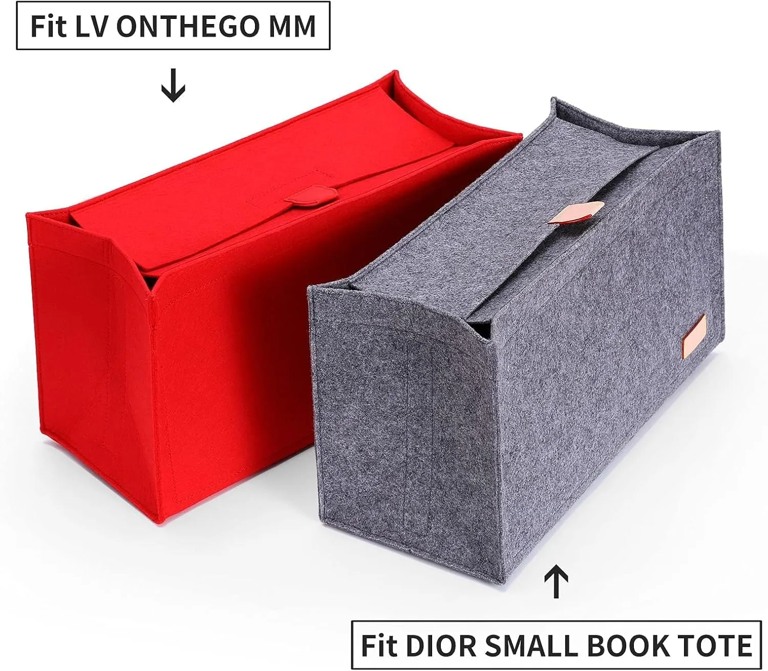 Bag Organizer Insert,Tote Bag Insert For On The Go,Neverfull Organizer,Book tote Bag Insert Organizer,Handbag Storage,Tote Bag Felt Insert with Zipper Bag (Grey With Cover, L)