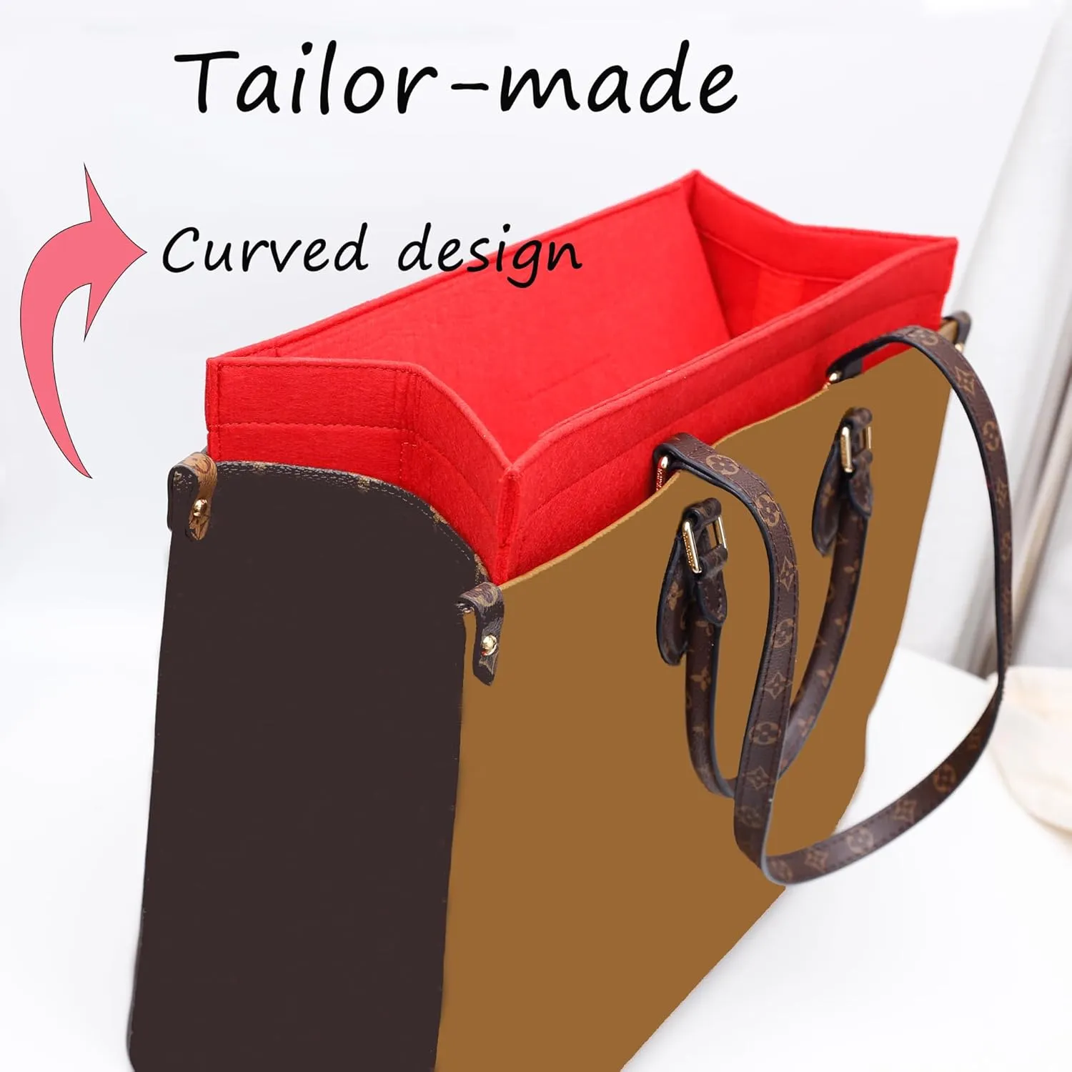 Bag Organizer Insert,Tote Bag Insert For On The Go,Neverfull Organizer,Book tote Bag Insert Organizer,Handbag Storage,Tote Bag Felt Insert with Zipper Bag (Grey With Cover, L)
