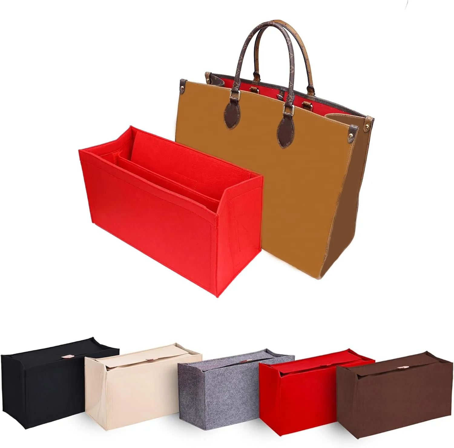 Bag Organizer Insert,Tote Bag Insert For On The Go,Neverfull Organizer,Book tote Bag Insert Organizer,Handbag Storage,Tote Bag Felt Insert with Zipper Bag (Grey With Cover, L)