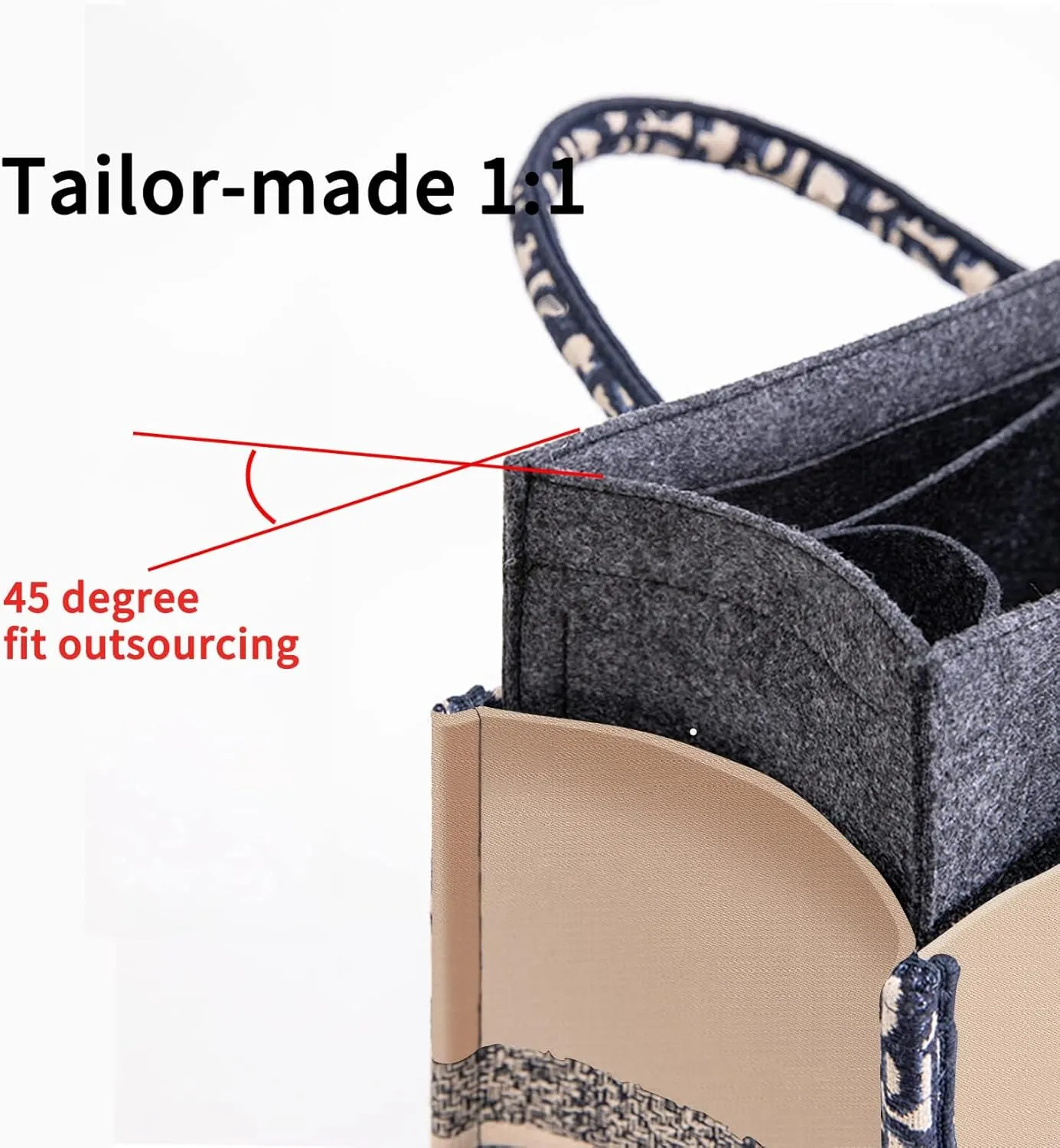 Bag Organizer Insert,Tote Bag Insert For On The Go,Neverfull Organizer,Book tote Bag Insert Organizer,Handbag Storage,Tote Bag Felt Insert with Zipper Bag (Grey With Cover, L)