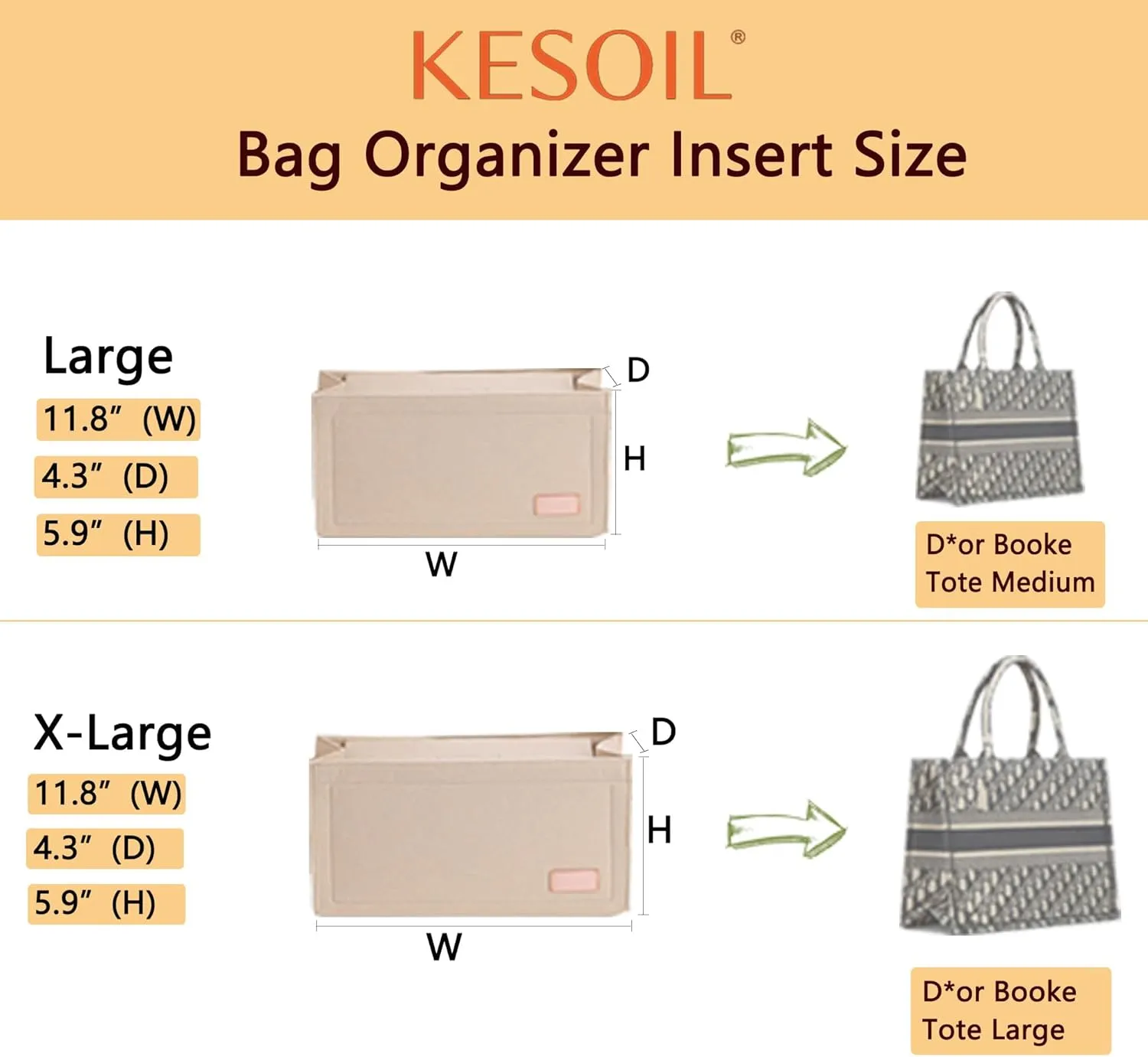 Bag Organizer Insert,Tote Bag Insert For On The Go,Neverfull Organizer,Book tote Bag Insert Organizer,Handbag Storage,Tote Bag Felt Insert with Zipper Bag (Grey With Cover, L)