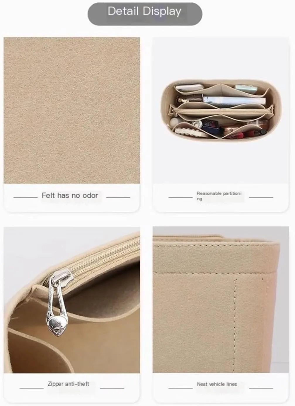 Bag Organizer Lined Storage Bag Bag Organizer Insert Portable Cosmetic Bag for Loewe(Brown B,S)