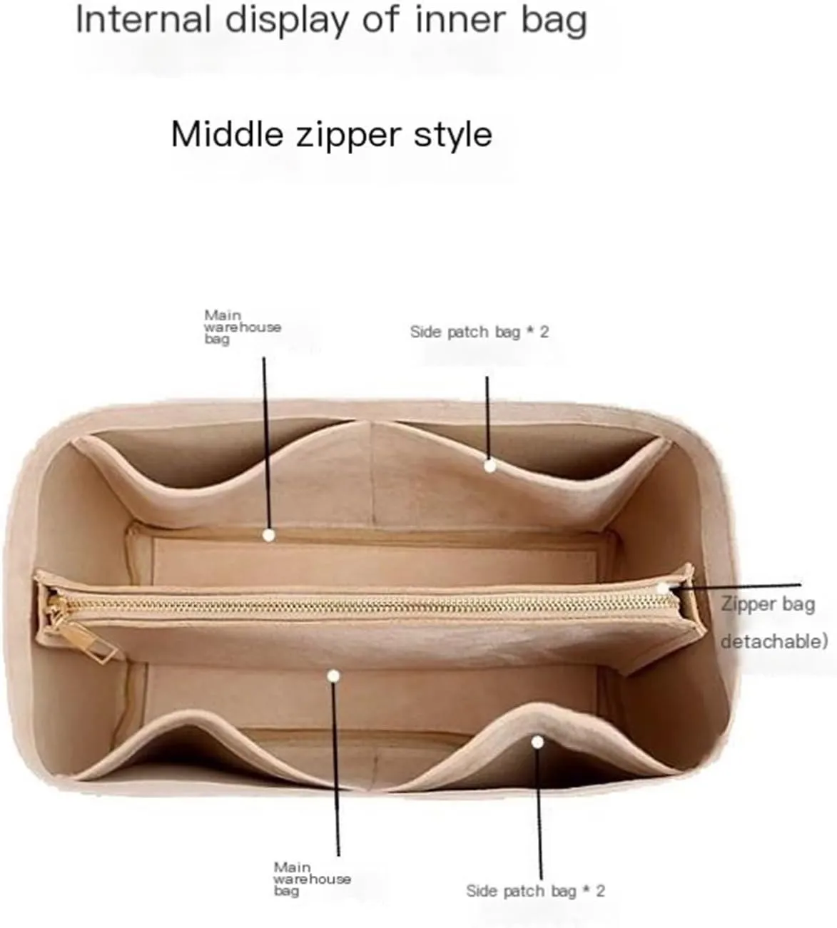 Bag Organizer Lined Storage Bag Bag Organizer Insert Portable Cosmetic Bag for Loewe(Brown B,S)