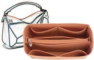 Bag Organizer Lined Storage Bag Bag Organizer Insert Portable Cosmetic Bag for Loewe(Brown B,S)