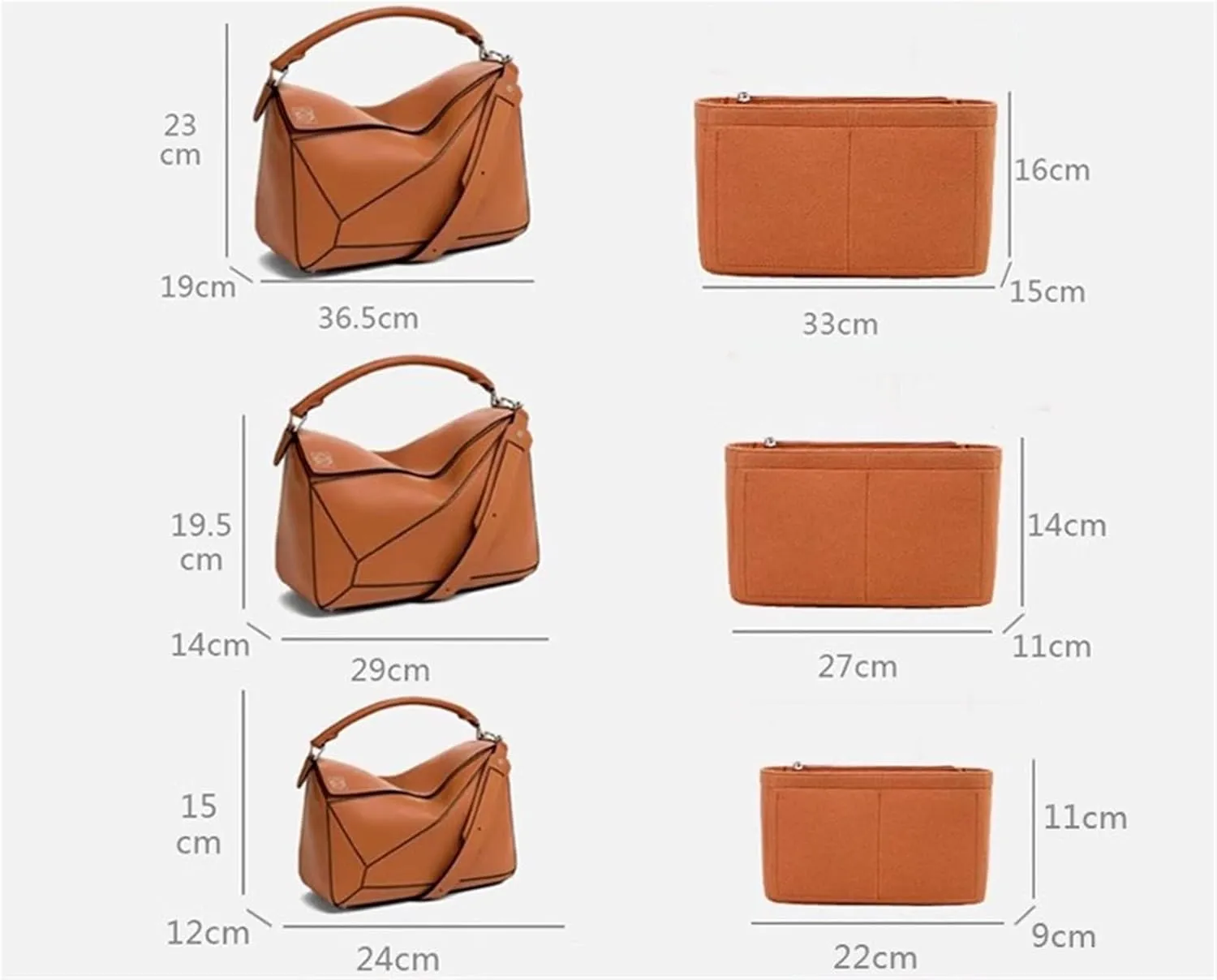 Bag Organizer Lined Storage Bag Bag Organizer Insert Portable Cosmetic Bag for Loewe(Brown B,S)