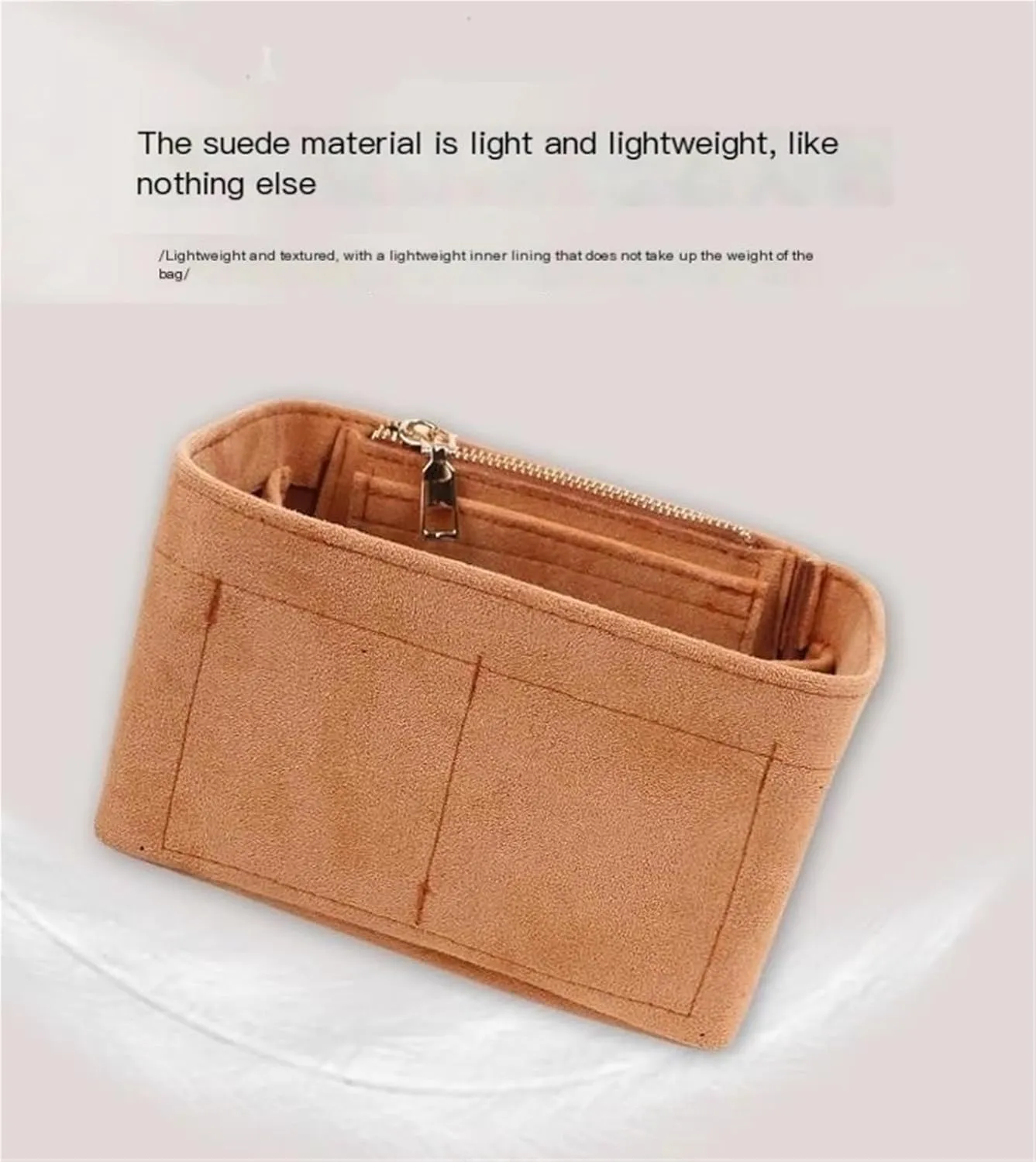 Bag Organizer Lined Storage Bag Bag Organizer Insert Portable Cosmetic Bag for Loewe(Brown B,S)