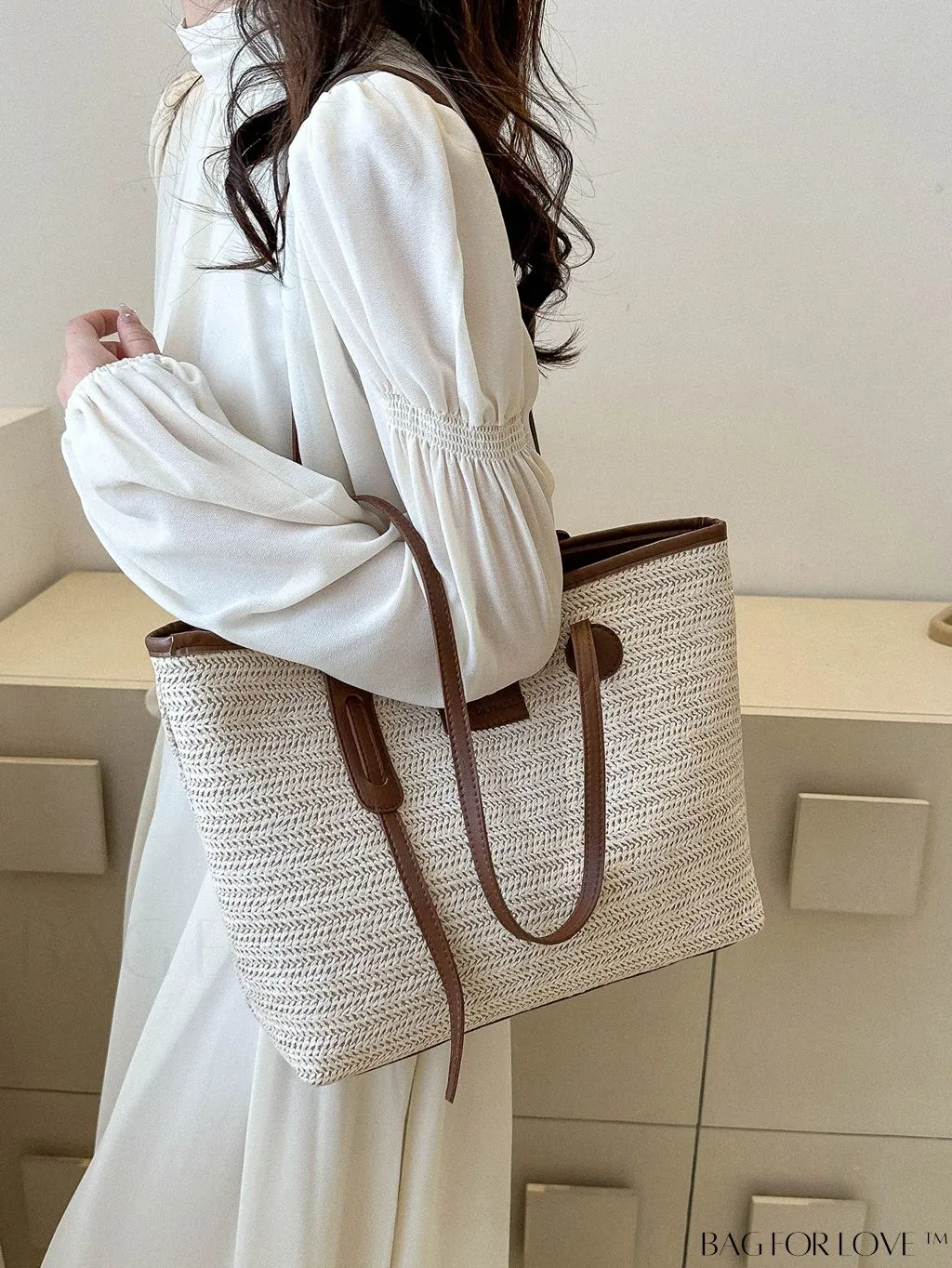 BagForLove - Letter Print Straw Tote Bag: Stylish Vacation Style with Ample Capacity