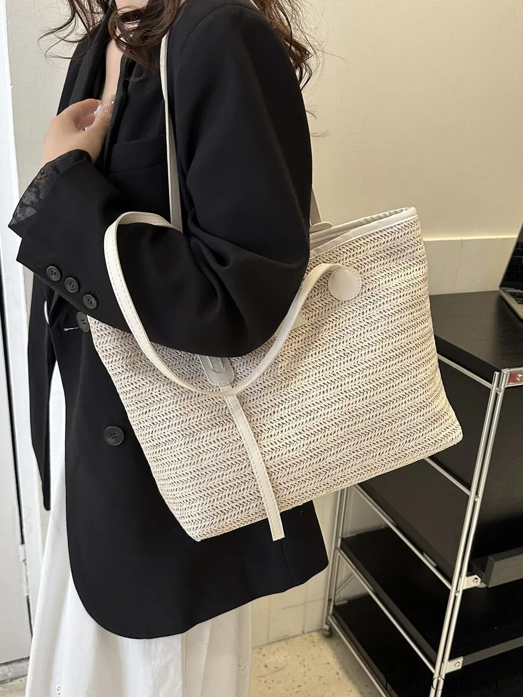 BagForLove - Letter Print Straw Tote Bag: Stylish Vacation Style with Ample Capacity