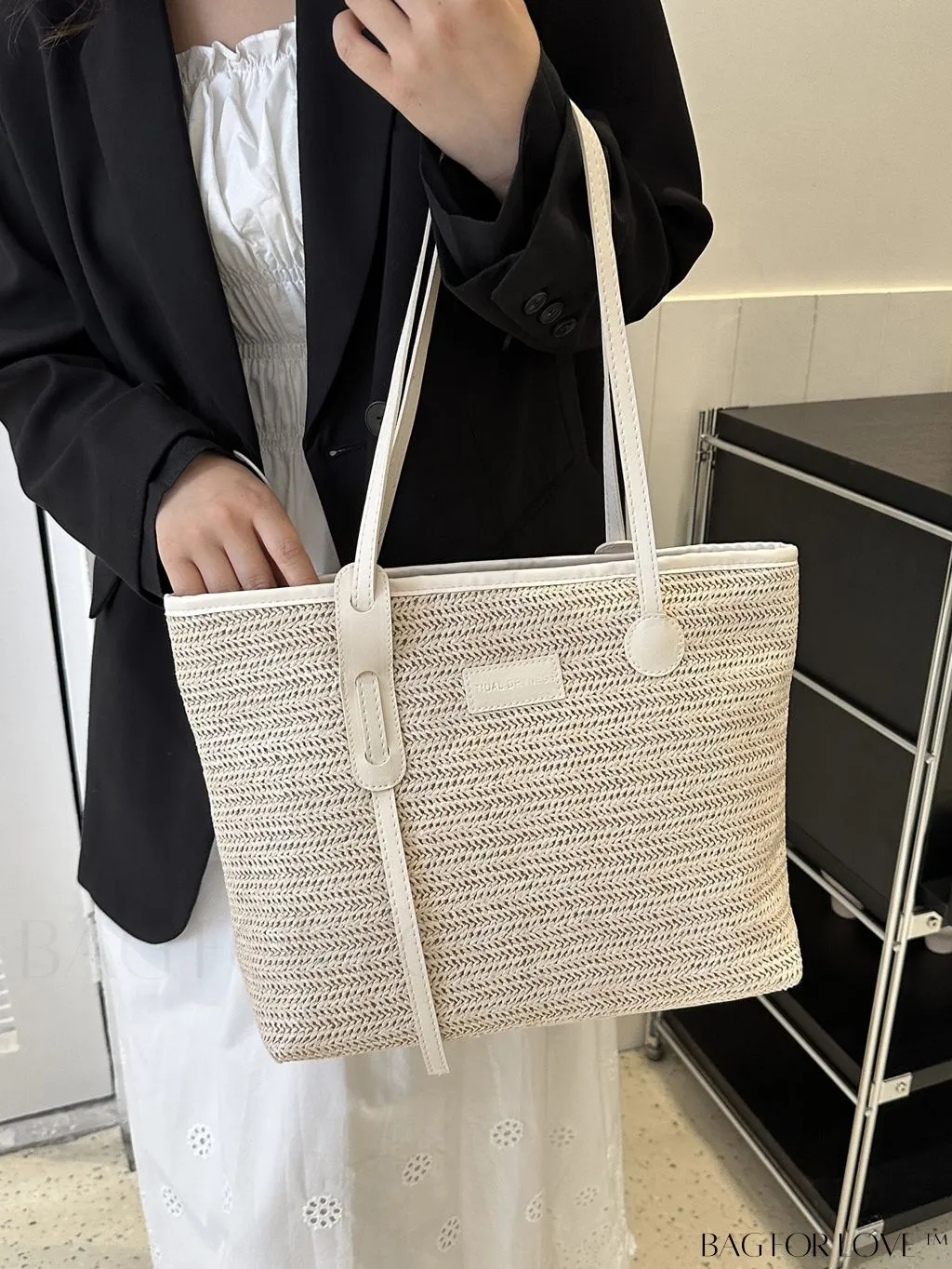 BagForLove - Letter Print Straw Tote Bag: Stylish Vacation Style with Ample Capacity