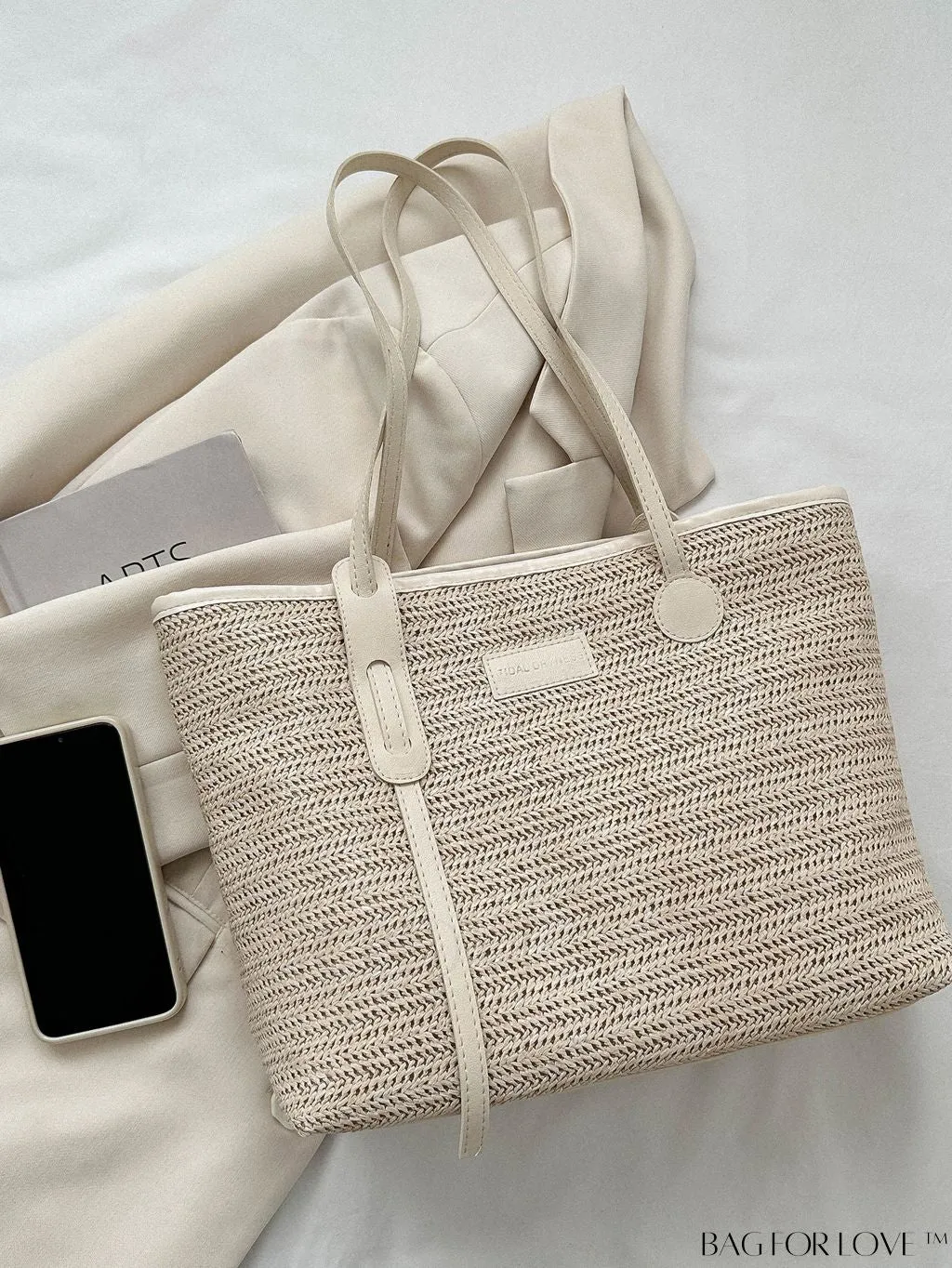 BagForLove - Letter Print Straw Tote Bag: Stylish Vacation Style with Ample Capacity