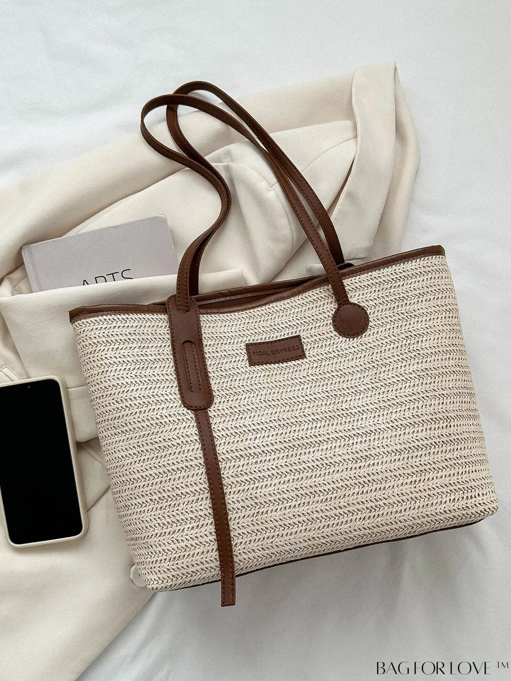 BagForLove - Letter Print Straw Tote Bag: Stylish Vacation Style with Ample Capacity