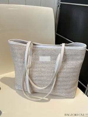BagForLove - Letter Print Straw Tote Bag: Stylish Vacation Style with Ample Capacity