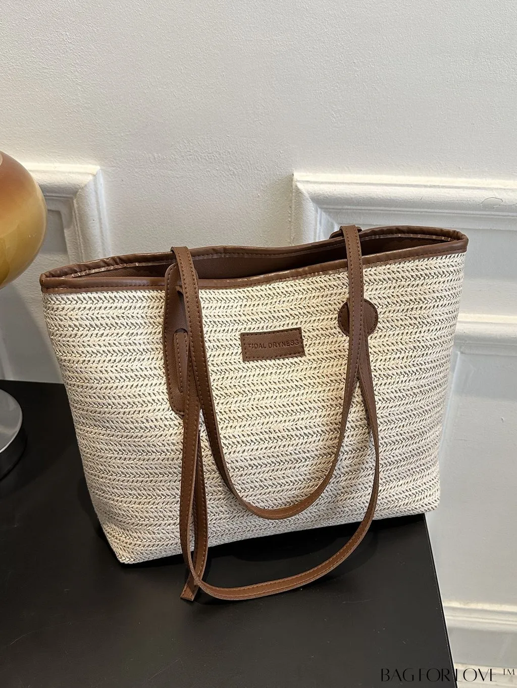 BagForLove - Letter Print Straw Tote Bag: Stylish Vacation Style with Ample Capacity
