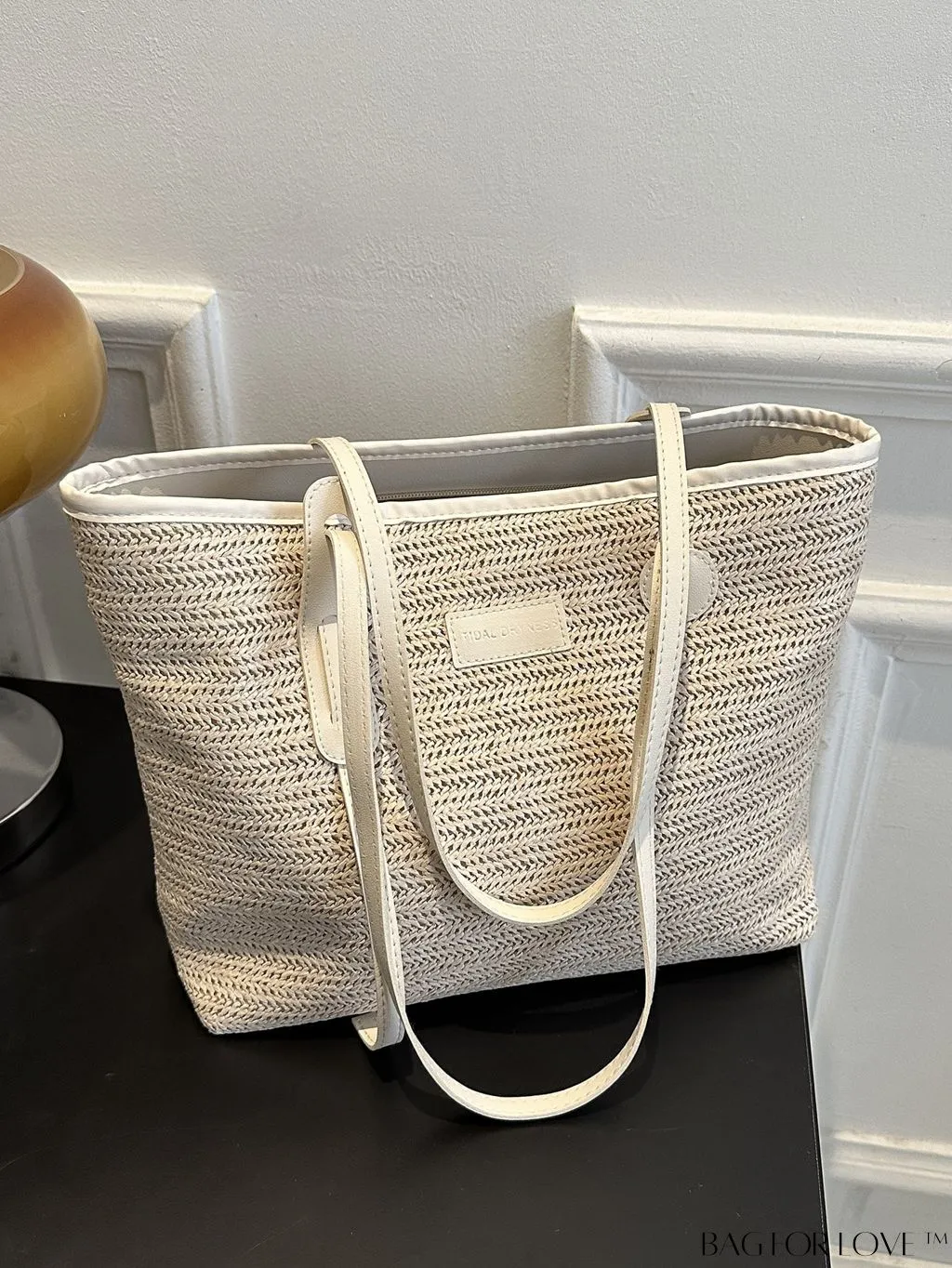 BagForLove - Letter Print Straw Tote Bag: Stylish Vacation Style with Ample Capacity